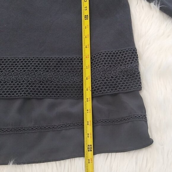 LOFT Gray Laser Cut Layered 3/4 Sleeve Cotton Sweater - Picture 10 of 11